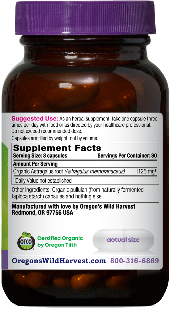 Astragalus organic 90ct capsules bottle right