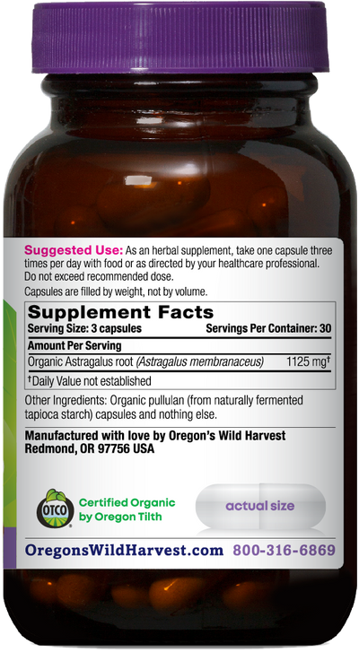 Astragalus organic 90ct capsules bottle right