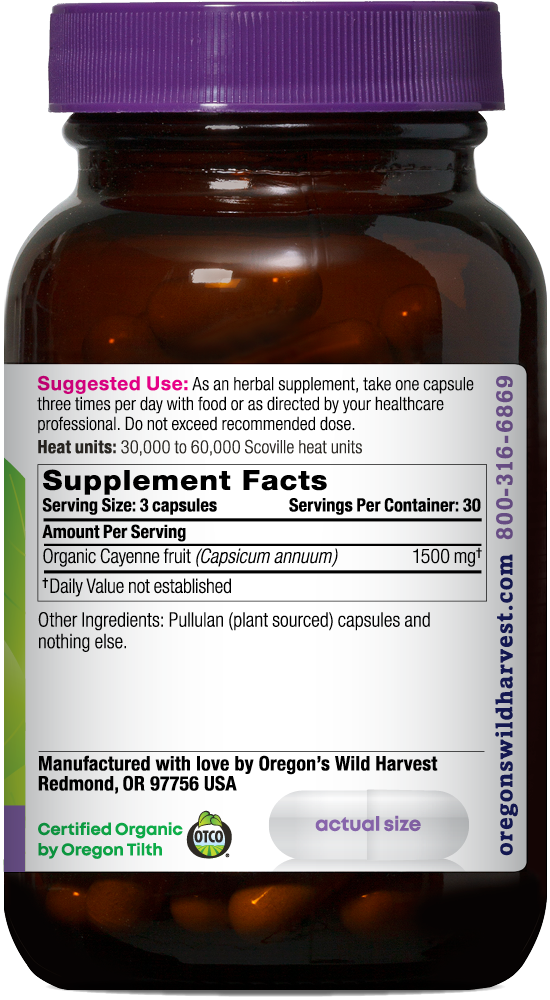 Cayenne 90ct capsules bottle right