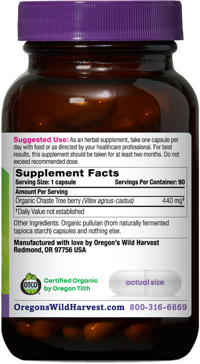 Chaste Tree organic 90ct capsules bottle right