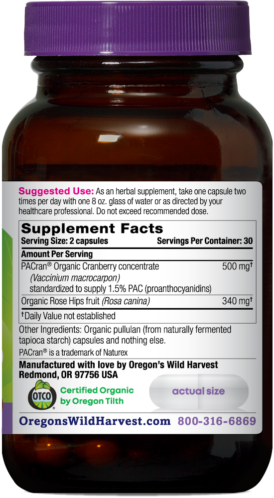 Cranberry organic 60ct capsules bottle right