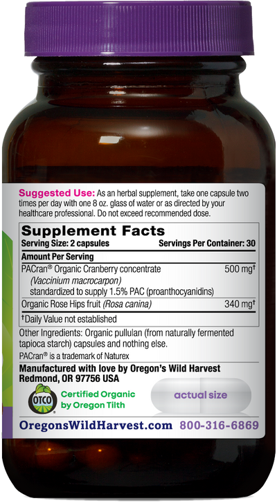 Cranberry organic 60ct capsules bottle right