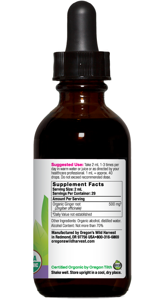 Ginger organic 2oz extract bottle right