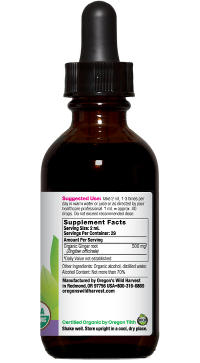 Ginger organic 2oz extract bottle right