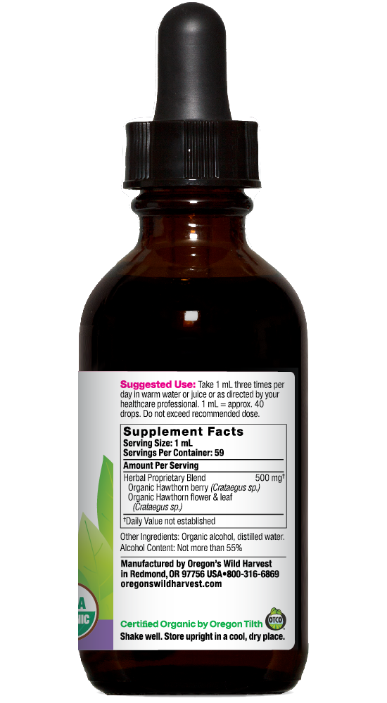 Hawthorn organic 2oz extract bottle right