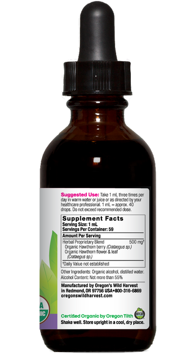 Hawthorn organic 2oz extract bottle right