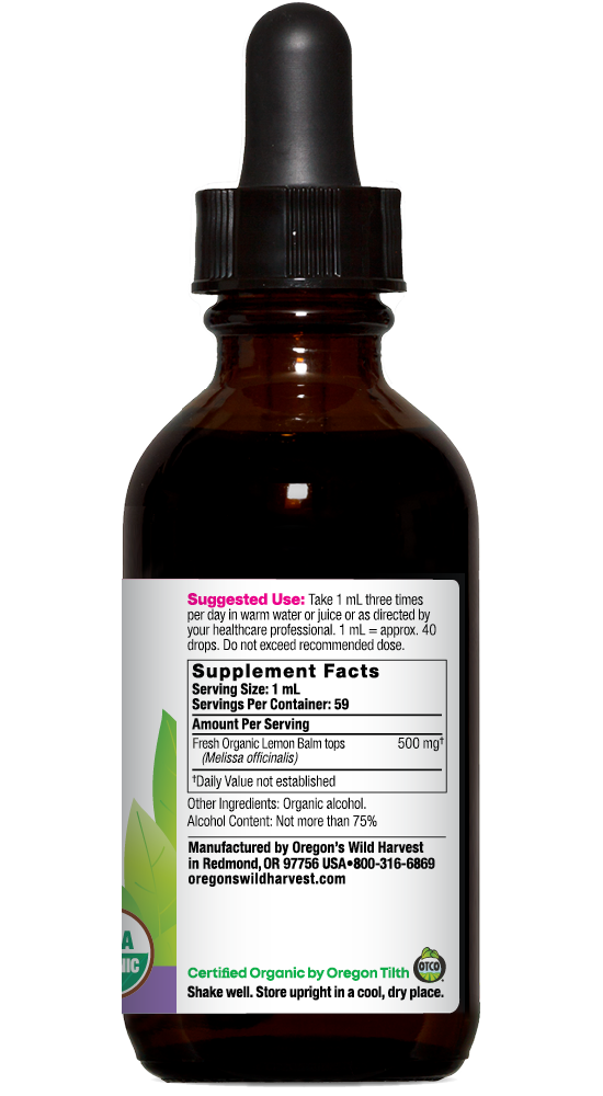 Lemon Balm organic 2oz extract bottle right