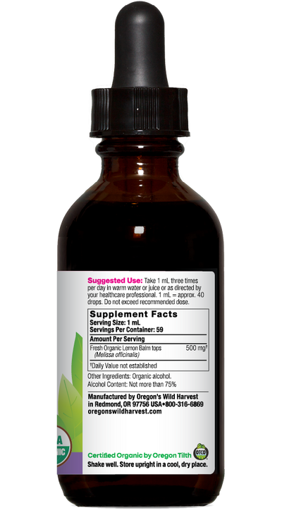 Lemon Balm organic 2oz extract bottle right