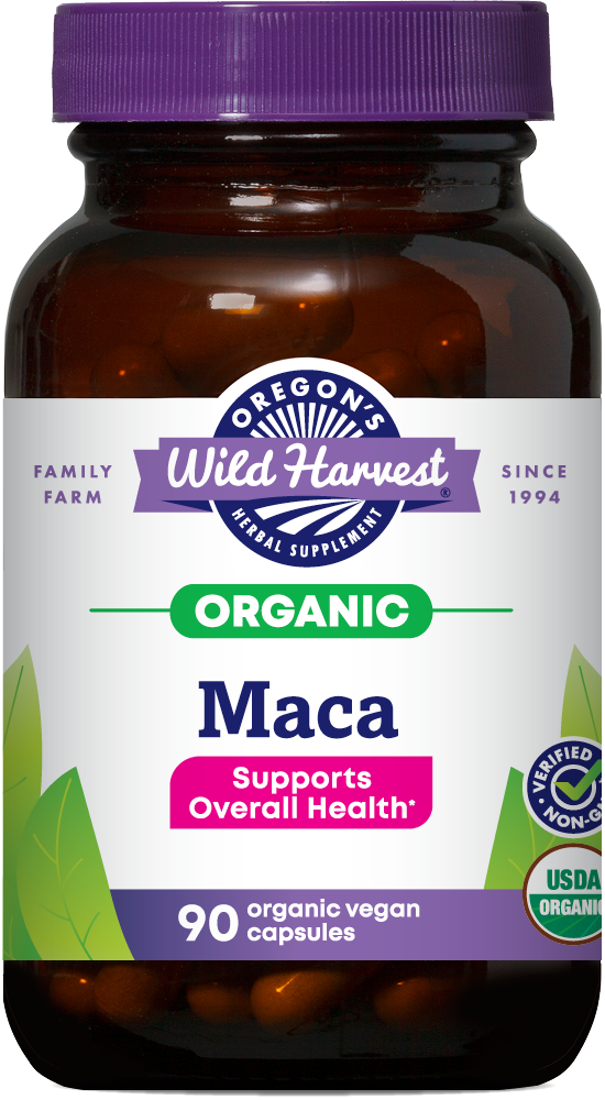 Maca organic 90ct capsules bottle front