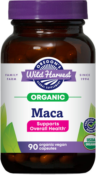 Maca organic 90ct capsules bottle front