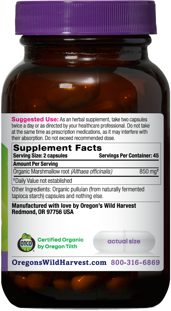 Marshmallow organic 90ct capsules bottle right