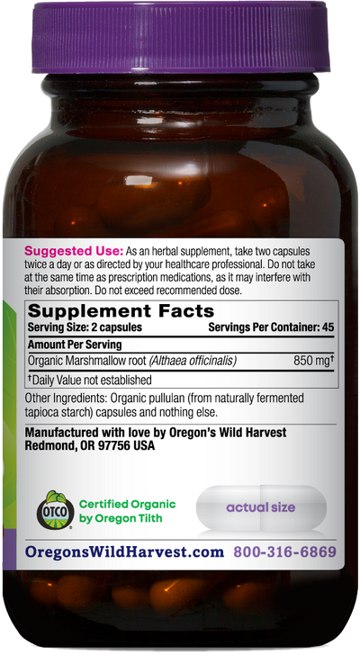 Marshmallow organic 90ct capsules bottle right