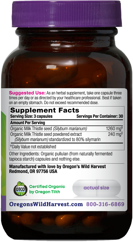 Milk Thistle organic 90ct capsules bottle right