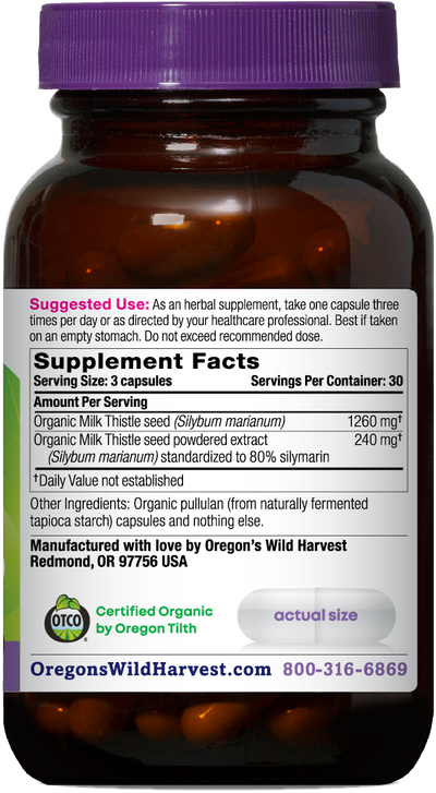 Milk Thistle organic 90ct capsules bottle right