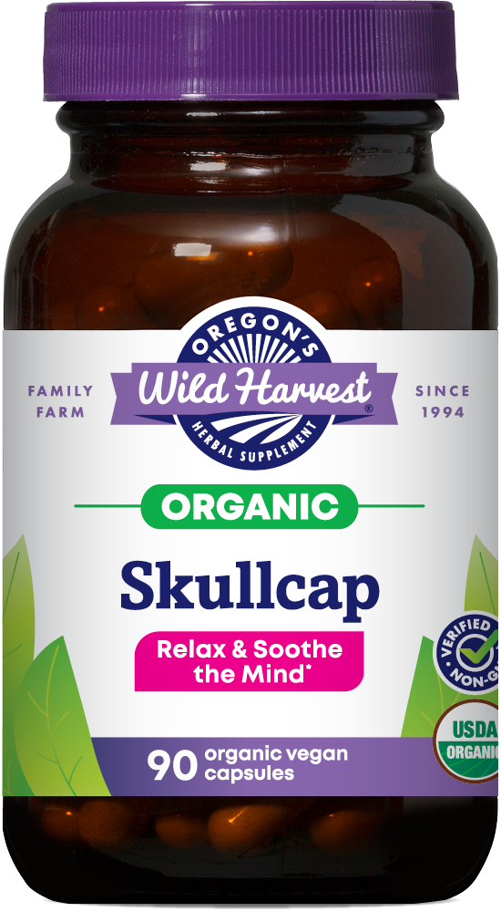 Skullcap organic 90ct capsules bottle front