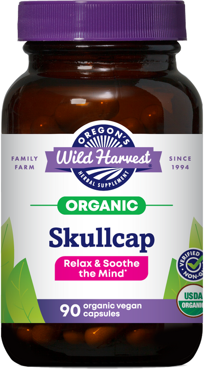 Skullcap organic 90ct capsules bottle front