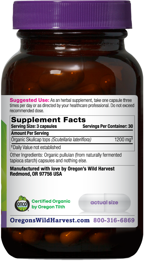 Skullcap organic 90ct capsules bottle right