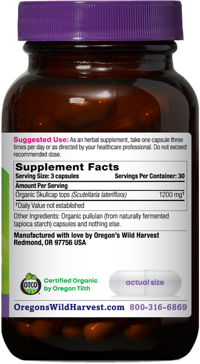 Skullcap organic 90ct capsules bottle right