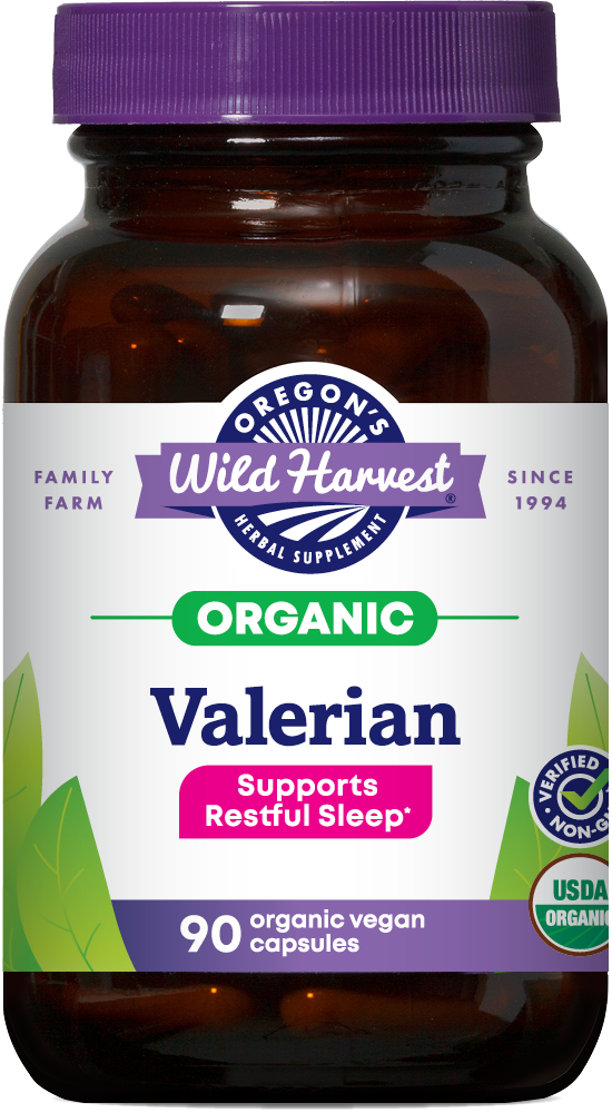 Valerian organic 90ct capsules bottle front