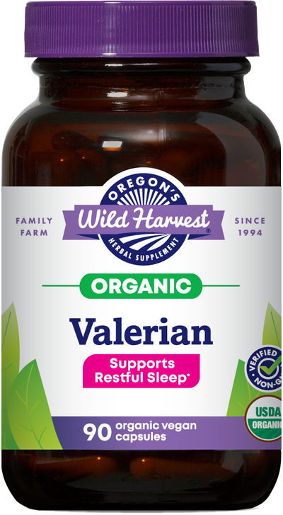 Valerian organic 90ct capsules bottle front