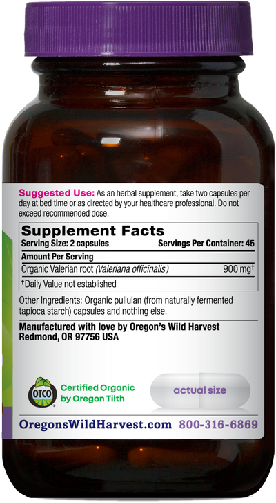 Valerian organic 90ct capsules bottle right