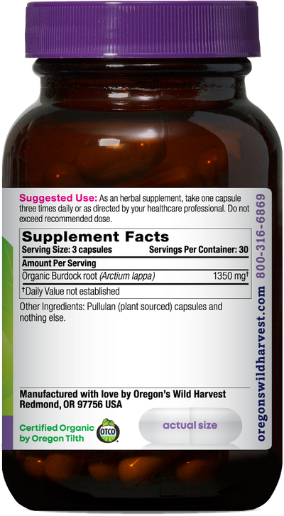 Burdock 90ct capsules bottle right