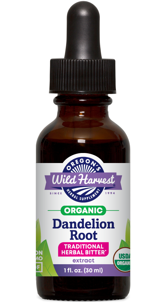 Dandelion root organic 1oz extract bottle front