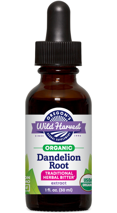 Dandelion root organic 1oz extract bottle front