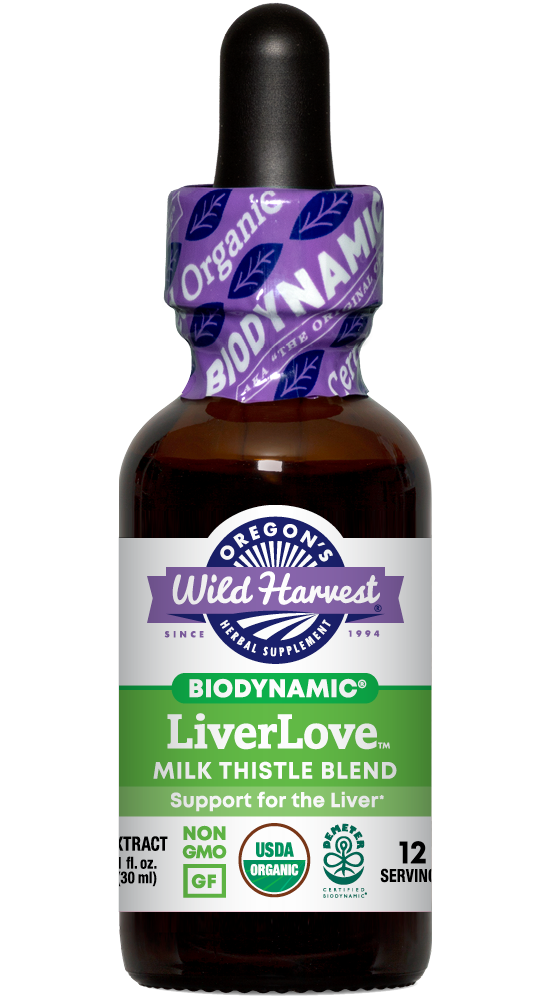 LiverLove™ organic 1oz Biodynamic Herbal Tonic bottle front