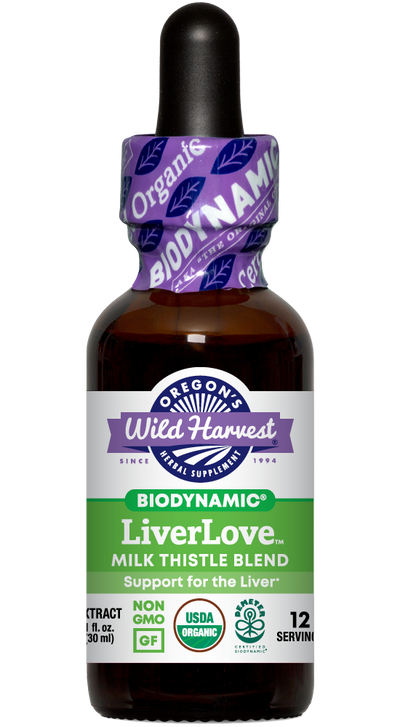 LiverLove™ organic 1oz Biodynamic Herbal Tonic bottle front