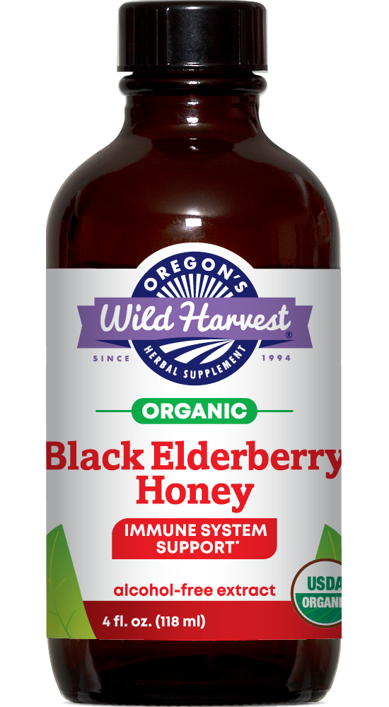 Black Elderberry Honey, Organic Alcohol-free 4 oz