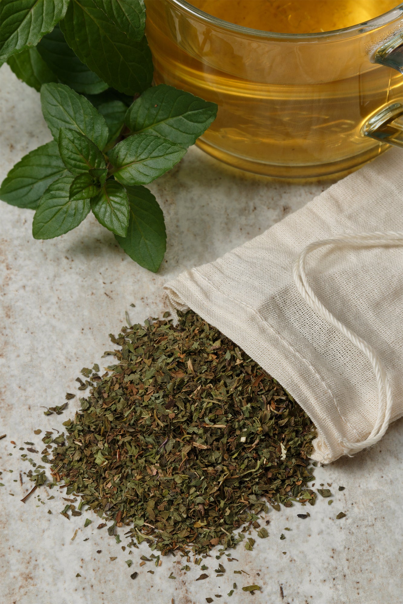 Peppermint organic dried leaf cut and sift styled