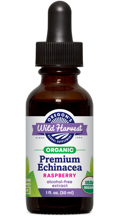 Premium Echinacea alcohol free organic 1oz extract bottle front