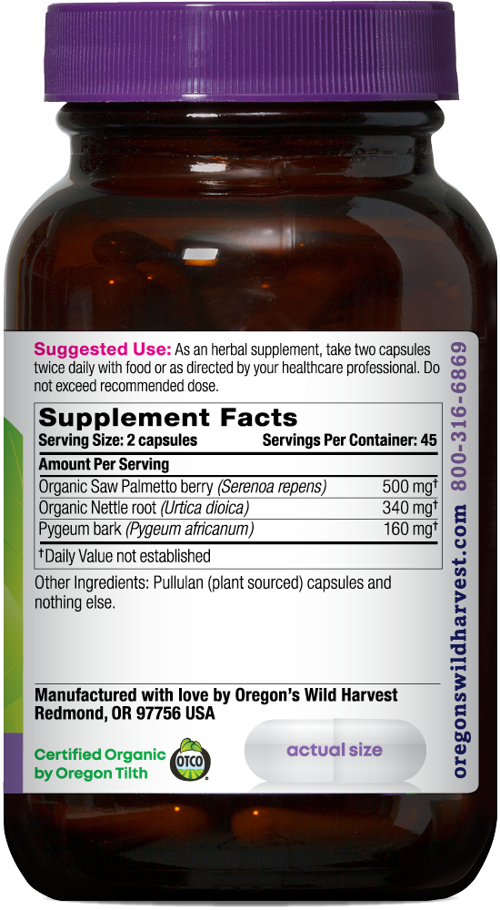 Saw Palmetto Pygeum 90ct capsules bottle right