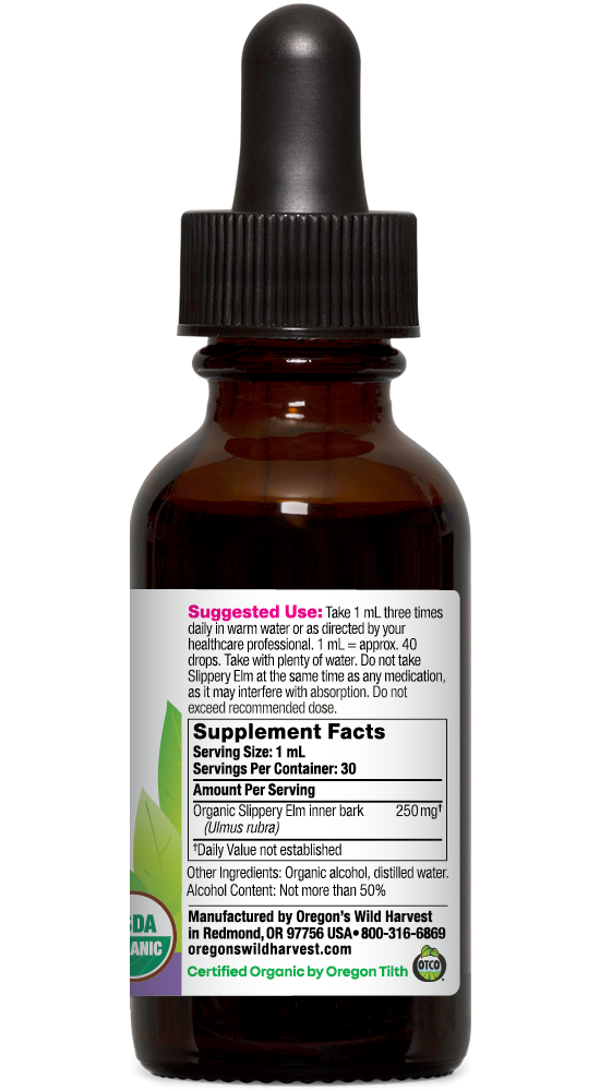 Slippery Elm organic 1oz extract bottle right