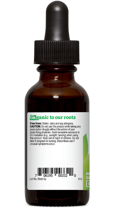 St. John's Wort alcohol removed organic 1oz extract bottle left